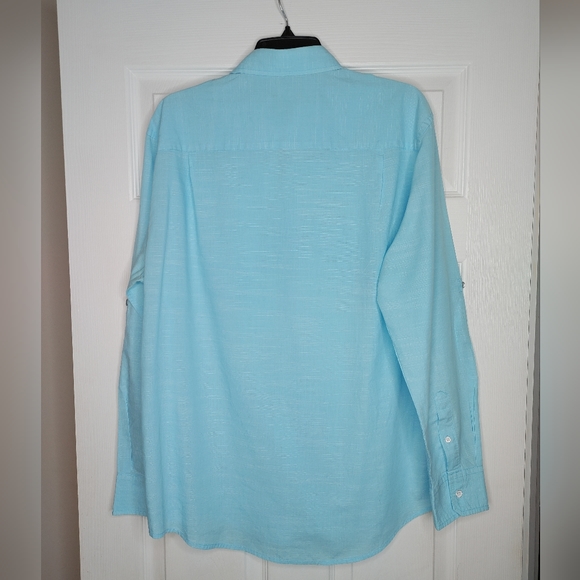 ALFANI REGULAR FIT BUTTON DOWN SHIRT WITH ROLL TABS, 2 POCKET, AQUA SIZE L - Picture 5 of 7